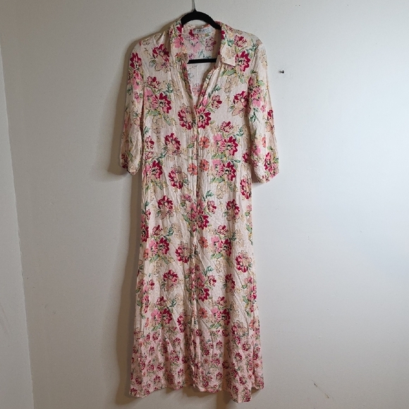 Basement Dresses & Skirts - Floral Pink and Cream Women's Dress